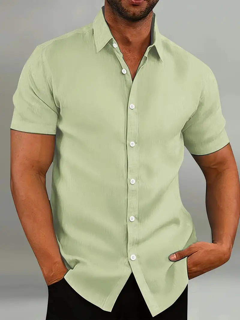Calten | Lässiges, einfarbiges, kurzärmliges Button-Down-Hemd für Herren