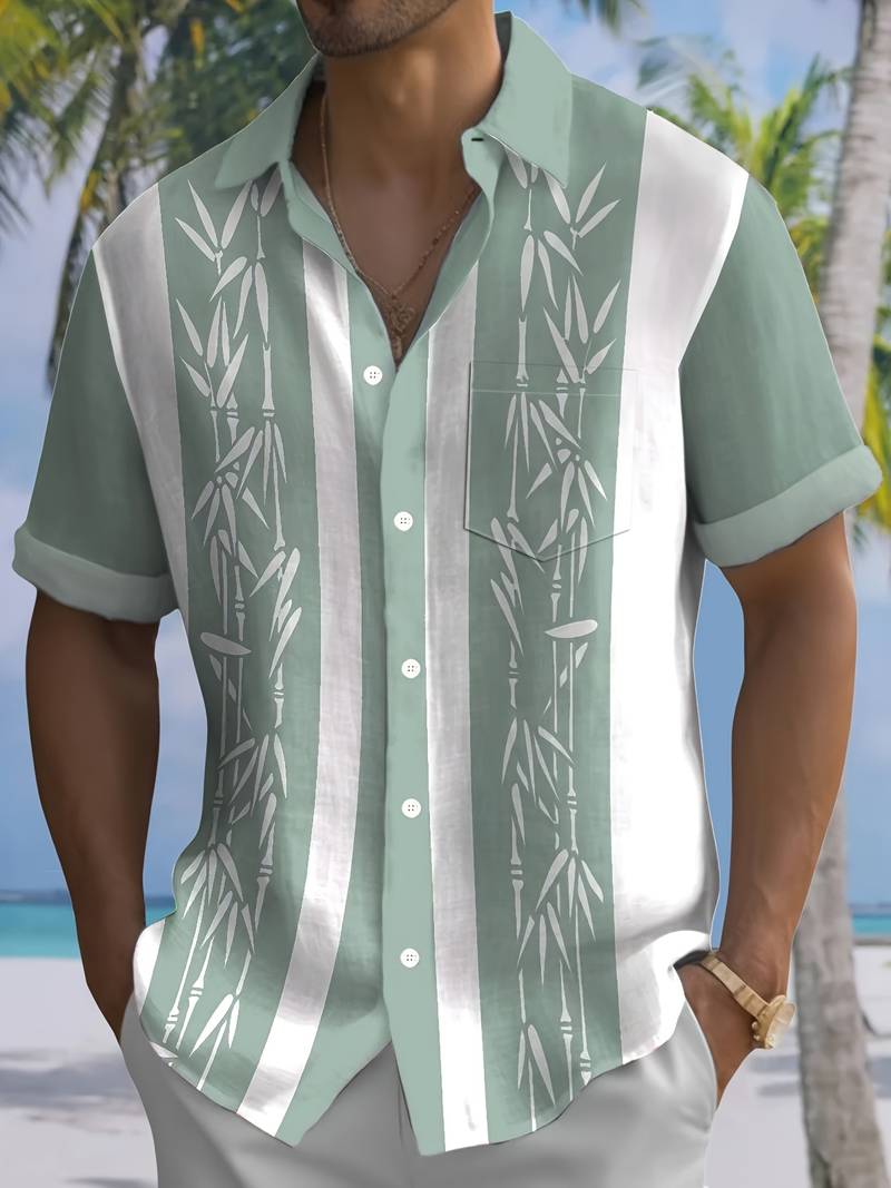 Nathiel | Lässiges Kurzarm-Knopfhemd mit Bambus-Print
