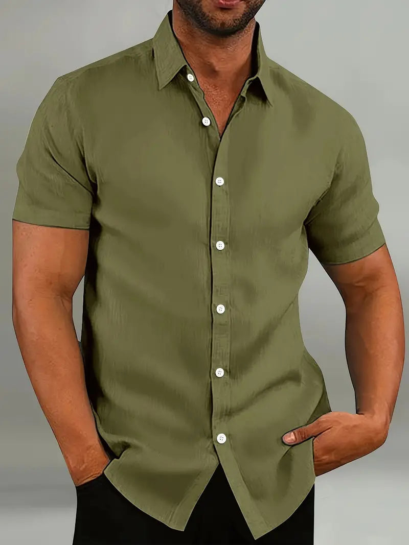 Calten | Lässiges, einfarbiges, kurzärmliges Button-Down-Hemd für Herren