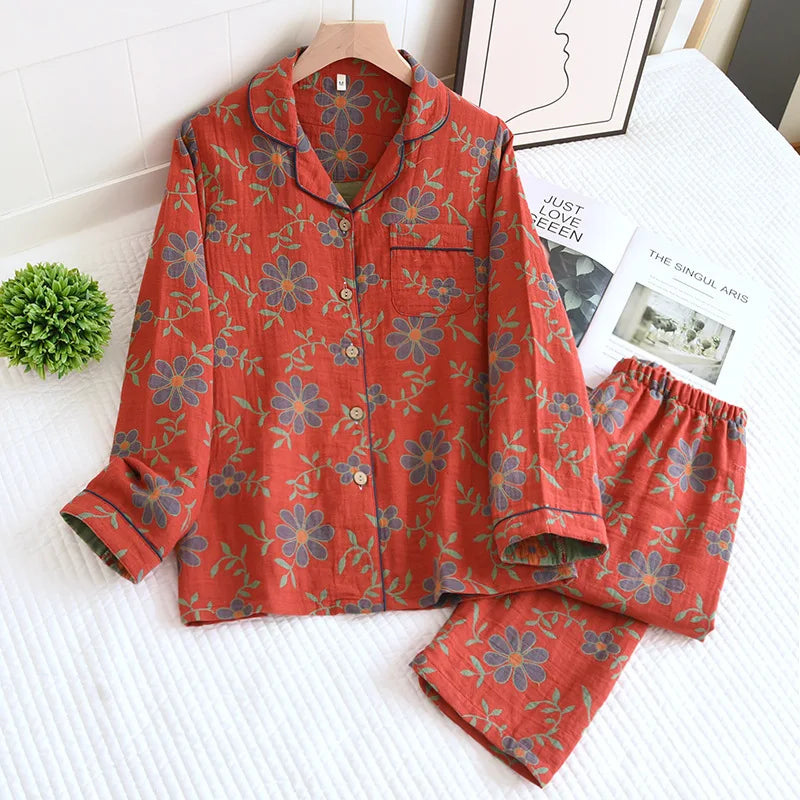 Romelia | Pyjama-Set aus Baumwolle mit Blumendruck und Hemd-Set mit Knöpfen