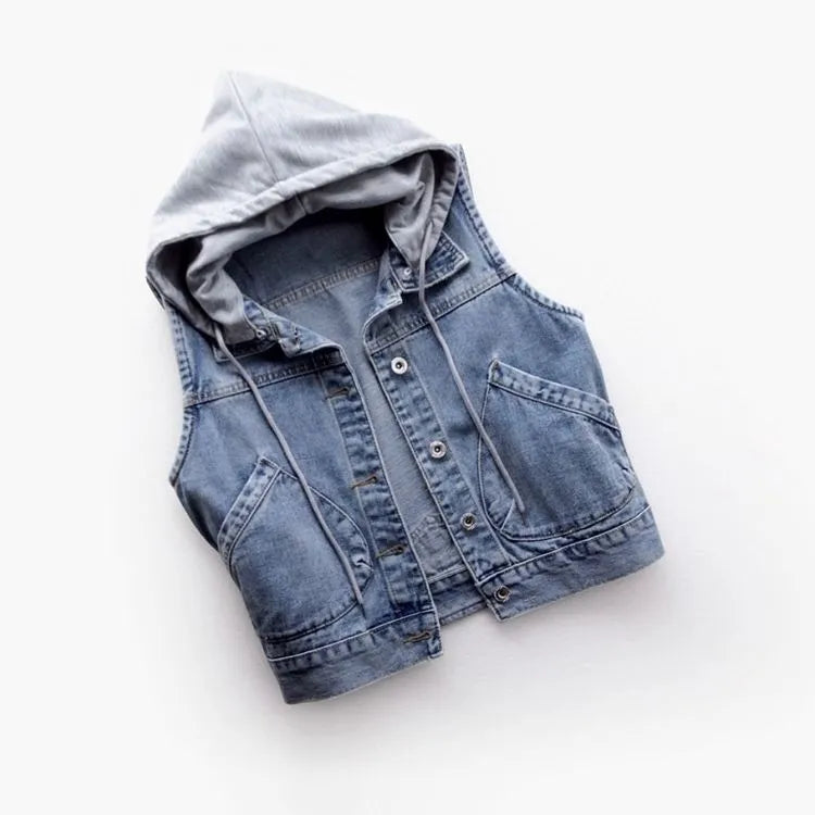 Leviria | Jeansweste mit Kapuze und Brusttaschen