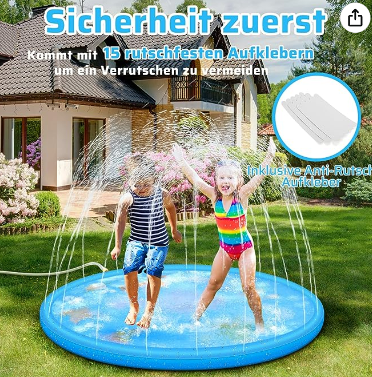 Sprinkler-Wasserspielmatte I Spritzspielmatte mit Anti-Rutsch-Streifen