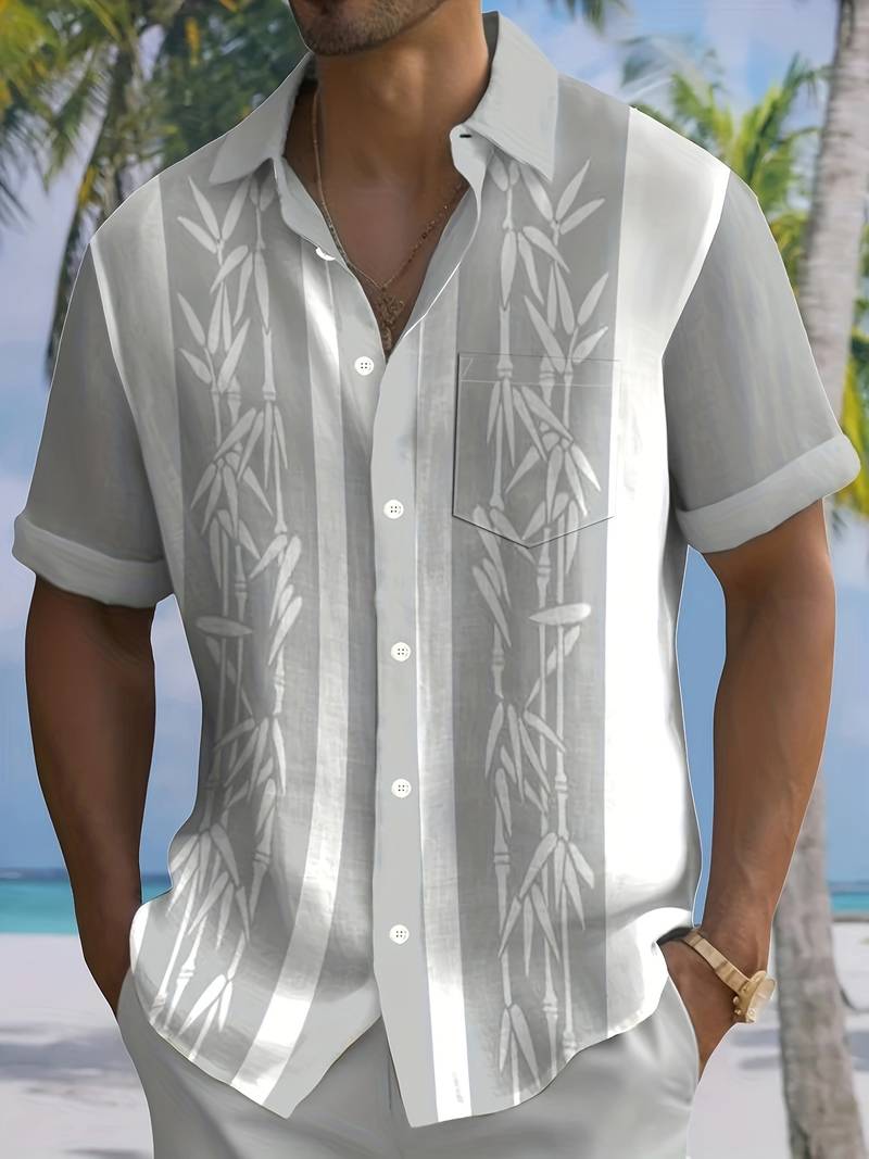 Nathiel | Lässiges Kurzarm-Knopfhemd mit Bambus-Print